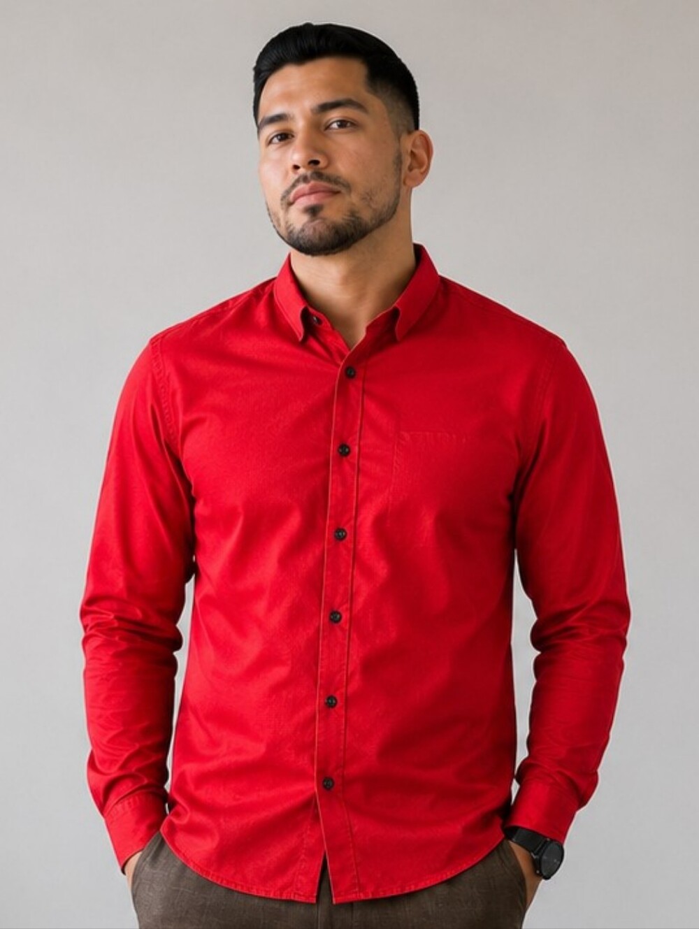 Express 1MX Men's Red Fitted Button-Up Dress Shirt Large
